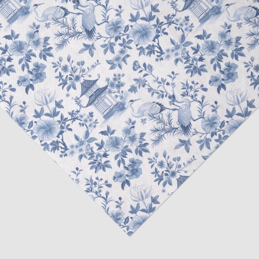 Decoupage Chinoiserie Pagoda Crane Blau Seidenpapier (Ausschnitt)