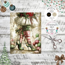 Decoupage Christmas Elf Legs White Strumpf Seidenpapier