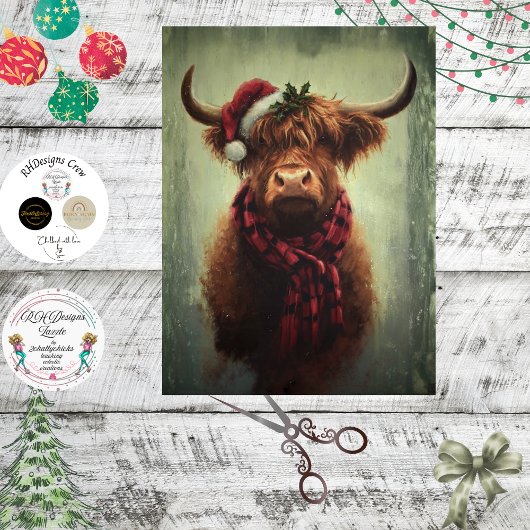 Decoupage Christmas Highland Rustic Holiday Cheer Seidenpapier