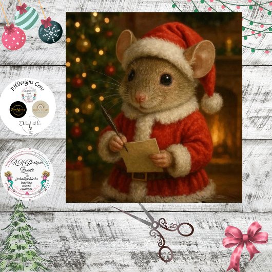 Decoupage Christmas Mouse Santa Suit Seidenpapier