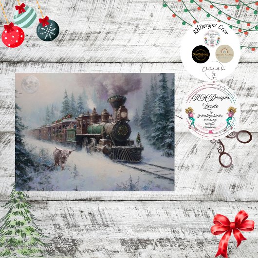 Decoupage Christmas Nostalgic Steam Motor Train Seidenpapier