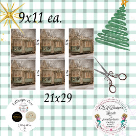 Decoupage Christmas Trolley Green 9 x 11 inches  Seidenpapier