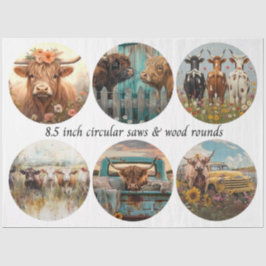 Decoupage Circular Saw Highland Cows 8.5" Rounds Seidenpapier