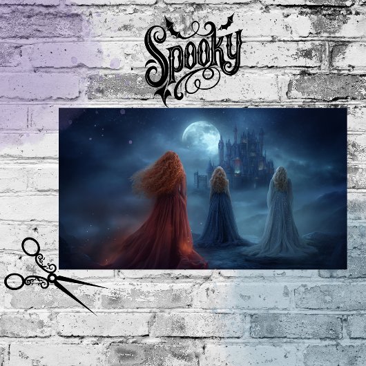 Decoupage Cloaked Women Moonlit Summons Castle. Seidenpapier