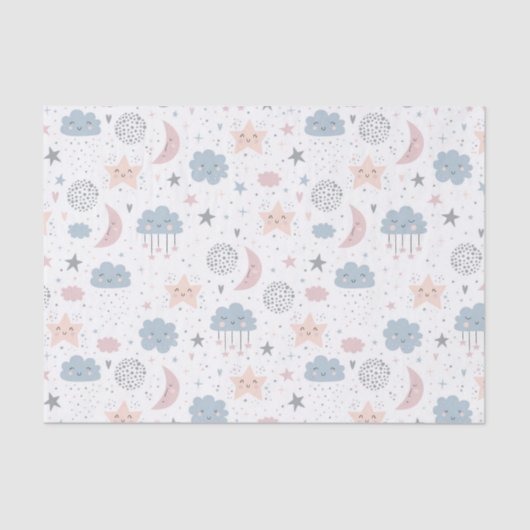 Decoupage Clouds Moon Starry Sky Baby Dusche Seidenpapier (Vorderseite)
