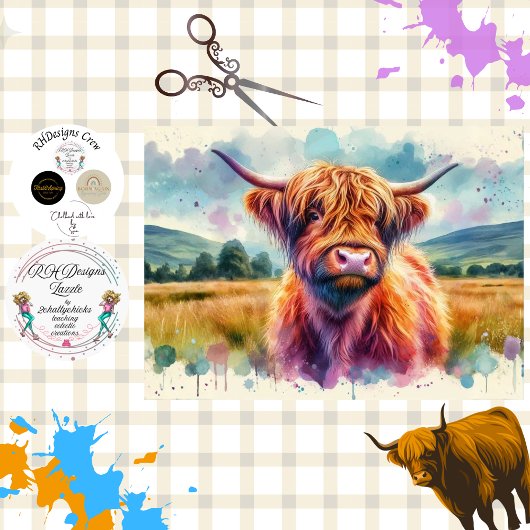 Decoupage Colorburst Highland Cow Art Seidenpapier