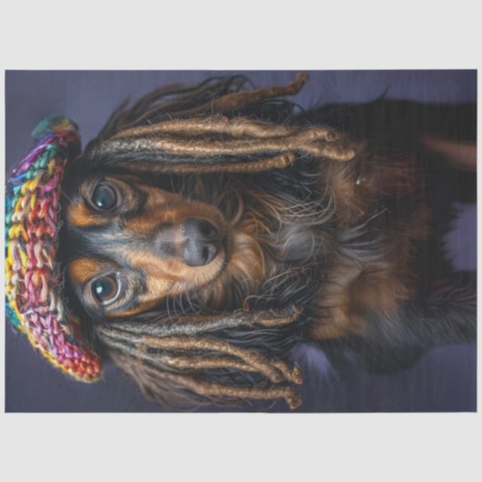 Decoupage Colorful Dackel Dreadlock KnetHat Seidenpapier (Vorderseite)