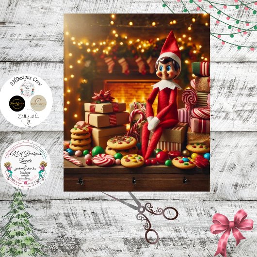 Decoupage Cookie Table Elf Holiday Mischief Seidenpapier