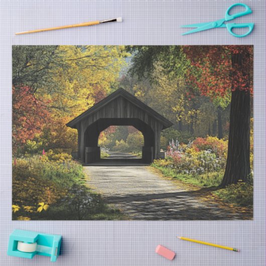 Decoupage Country Covered Bridge Fall Einstellung Seidenpapier (Basteln)