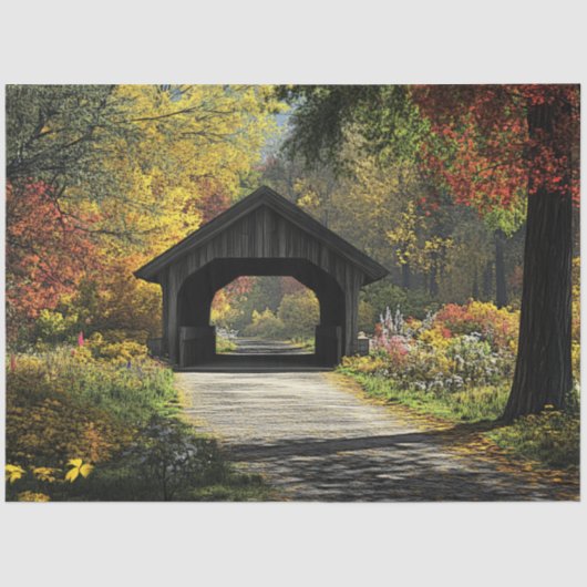 Decoupage Country Covered Bridge Fall Einstellung Seidenpapier (Vorderseite)