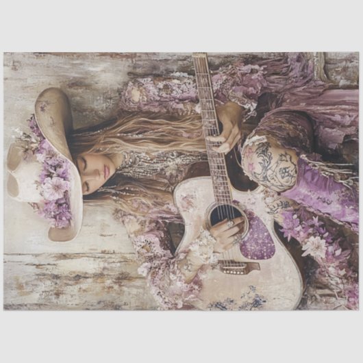 Decoupage Country Girl Gitarre Singer Lilac Dress Seidenpapier (Vorderseite)