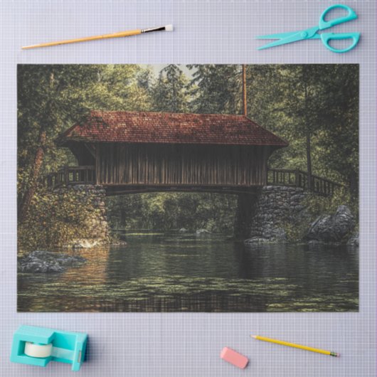Decoupage Covered Bridge Dense Forest Seidenpapier (Basteln)