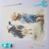 Decoupage Cow & Lil Girl Talk in Field Seidenpapier (Basteln)