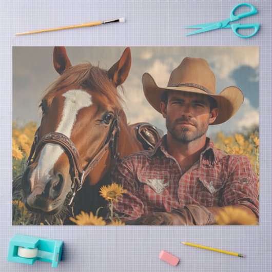 Decoupage Cowboy Country Szene mit Pferd Seidenpapier (Basteln)