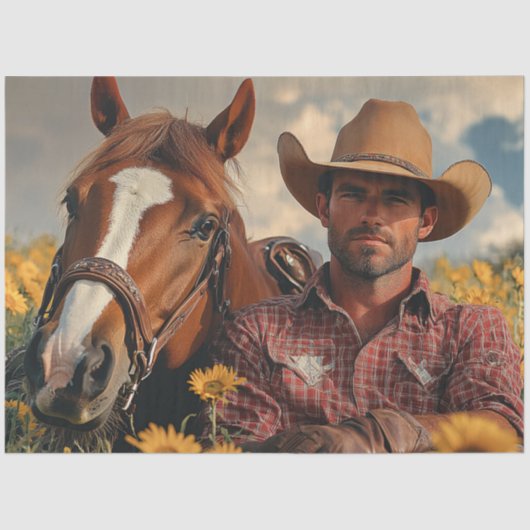 Decoupage Cowboy Country Szene mit Pferd Seidenpapier (Vorderseite)