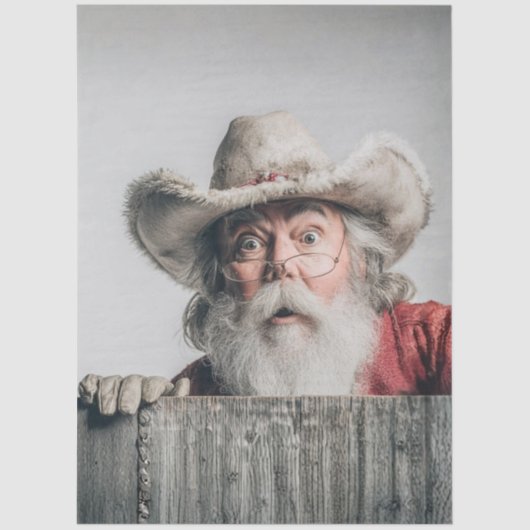 Decoupage Cowboy Santa Claus Peeking Over Fence Seidenpapier (Vorderseite)