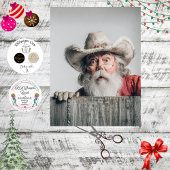 Decoupage Cowboy Santa Claus Peeking Over Fence Seidenpapier