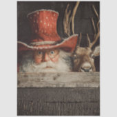 Decoupage Cowboy Santa & Rudolph Peeking Seidenpapier (Vorderseite)