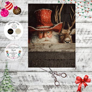 Decoupage Cowboy Santa & Rudolph schaut hervor  Seidenpapier