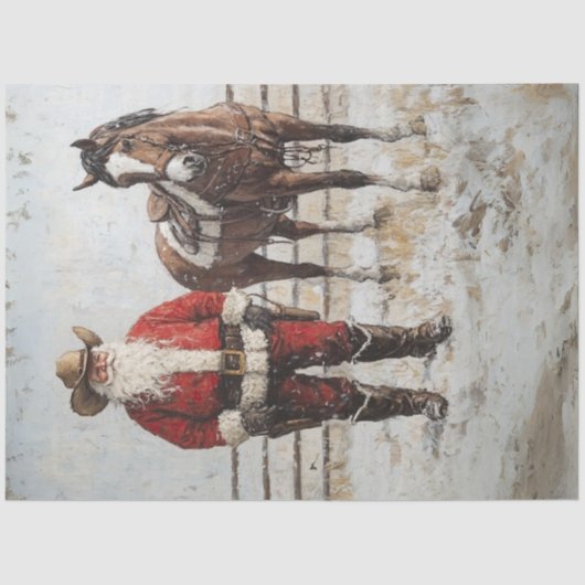 Decoupage Cowboy Santa und sein Pferd Seidenpapier (Vorderseite)