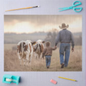 Decoupage Cowboy & Son Hand in Hand mit Rindern Seidenpapier (Basteln)