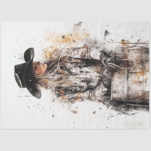 Decoupage Cowgirl Barrel Racer vor Barrel Seidenpapier (Vorderseite)