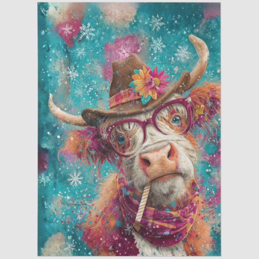 Decoupage Cowgirl Highland Glasses Candy Cane Seidenpapier (Vorderseite)