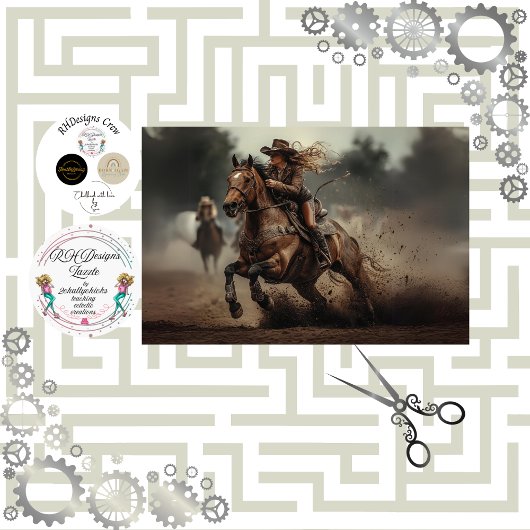 Decoupage Cowgirl Rodeo Rider Seidenpapier