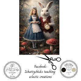  Decoupage Curious Girl White Rabbit Pocket Watch  Seidenpapier