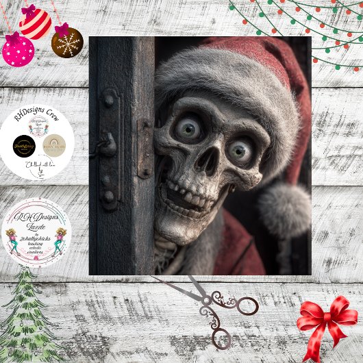 Decoupage Dead Serious Santa Claus Skeleton Peek  Seidenpapier