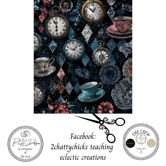 Decoupage Decoupage Vintage Tea Cups Clock Collage Seidenpapier