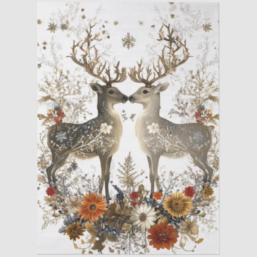 Decoupage Deer Floral Artwork Weihnachten Seidenpapier (Vorderseite)