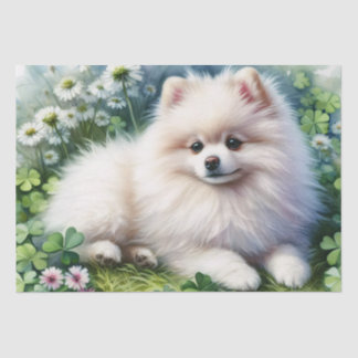 Decoupage des weißen Spitzes Dog Wasserfarbe Seidenpapier