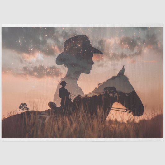 Decoupage Double Exposure Cowboy & Horse Seidenpapier (Vorderseite)