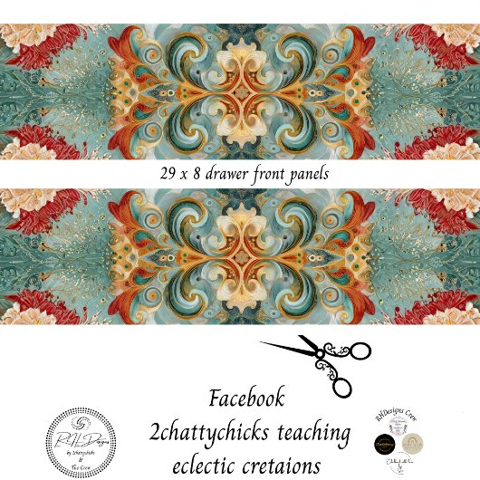 Decoupage Drawer Front 29x8 Mixed Media  Geschenkpapier Set