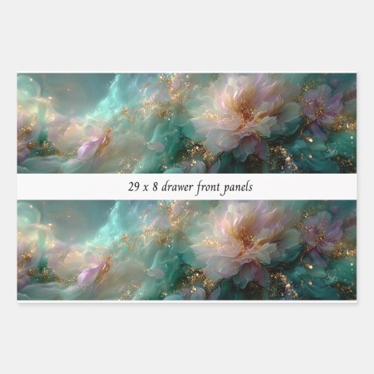 Decoupage Drawer Front Soft Petals Teals Gold Geschenkpapier Set (Vorderseite)