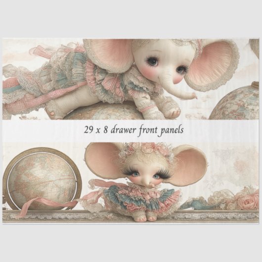 Decoupage Drawer Panel Whimsical Circus Story Book Seidenpapier (Vorderseite)