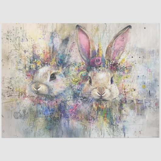Decoupage Easter Bunnies Art Abstract Panel  Seidenpapier (Vorderseite)