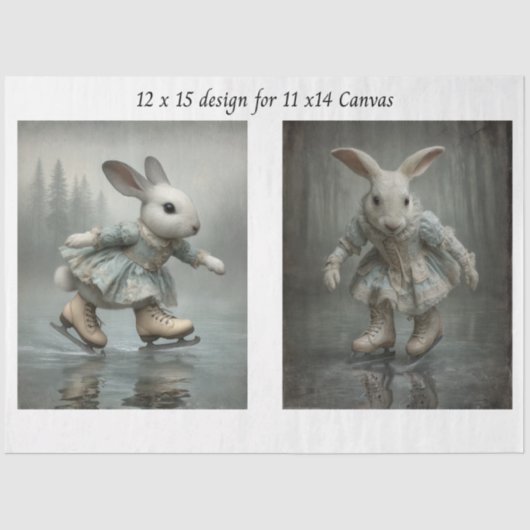Decoupage Easter Skating Rabbit Duo 11x14 Canvas  Seidenpapier (Vorderseite)