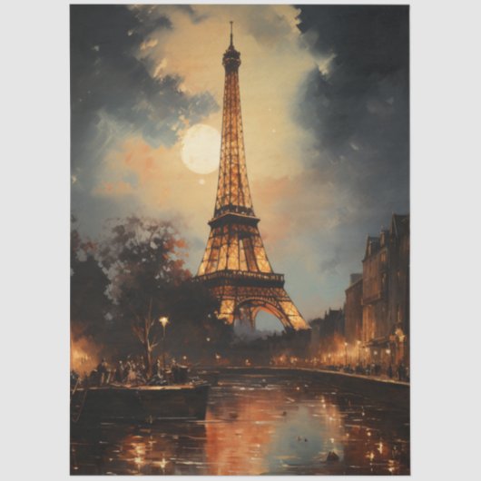 Decoupage Eiffel Tower Paris Nightscape Seidenpapier (Vorderseite)