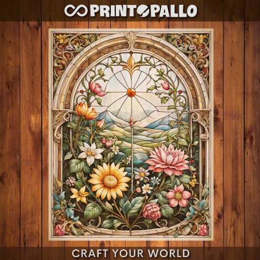 Decoupage - Ein buntes Glasfenster mit Blume