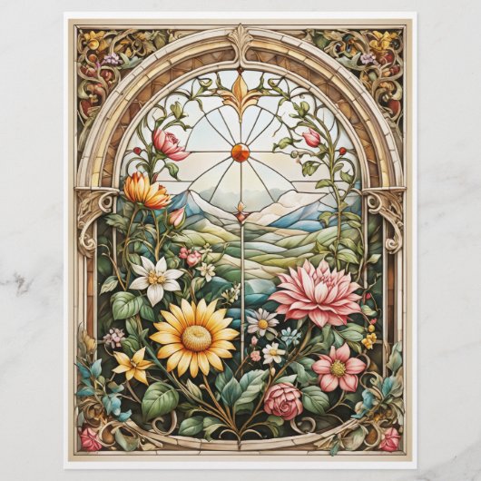 Decoupage - Ein buntes Glasfenster mit Blume (Vorderseite)