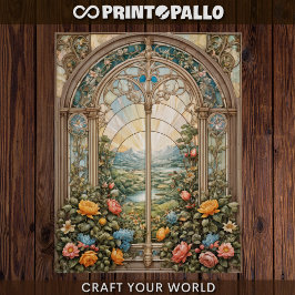 Decoupage - Ein farbiges Fenster mit Blume