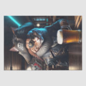 Decoupage - Eine Piratenkatze in Lederbekleidung - Seidenpapier (Vorderseite)