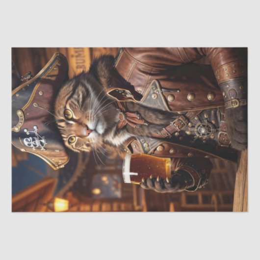 Decoupage - Eine Piratenkatze trinkt Bier - Seidenpapier (Vorderseite)