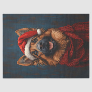 Decoupage eines Deutschen Schäferhundes mit Santa- Seidenpapier
