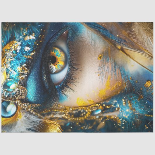 Decoupage Elaborate Eye Intricate Blue Gold Aquama Seidenpapier (Vorderseite)