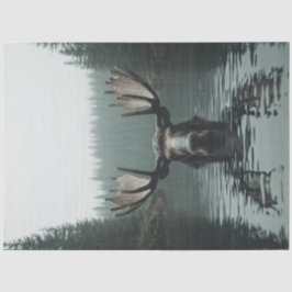 Decoupage Elche in Wasser Reflektion große Antler Seidenpapier