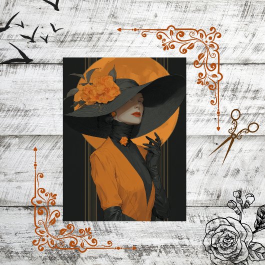 Decoupage Elegant Lady in Halloween Herbstkleid Seidenpapier