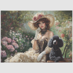Decoupage Elegante Vintag Lady Garden Black Poodle Seidenpapier